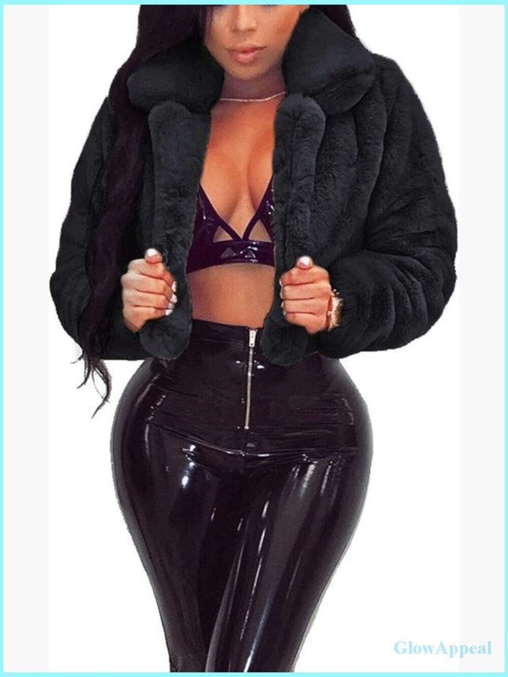 Faux Fur Crop Jacket Open Front Cardigan Long Sleeve Winter Outerwear